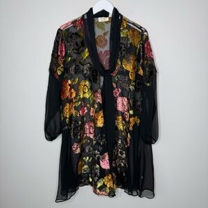VTG Victoria's Secret Gold Label Sheer Velvet Burnout Tie Neck Robe One Size